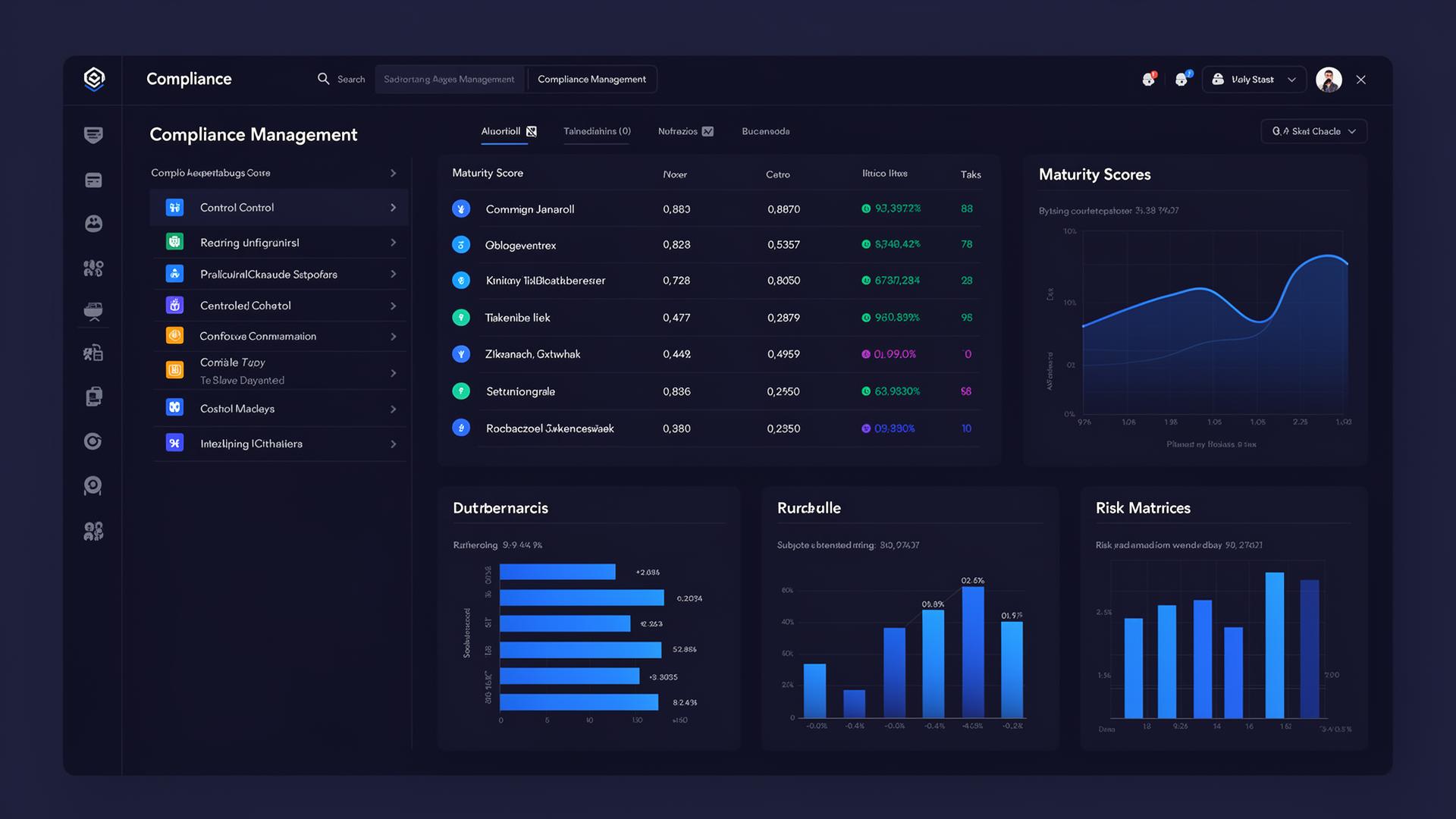 Tellus GRC-plattformens dashboard som visar compliance-hantering, mognadspoäng och riskmatriser